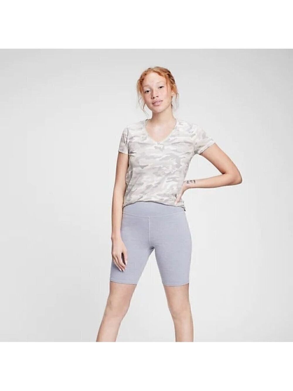 GAP Short Sleeve Light Grey Camo Vintage V-Neck